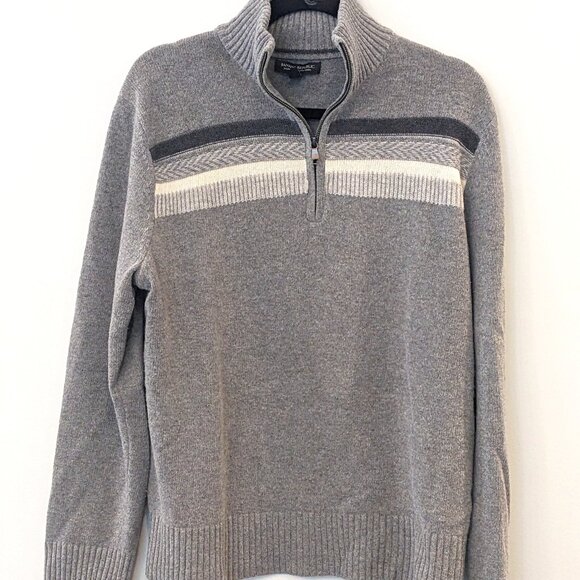 Banana Republic Men's Grey Quarter-Zip Italian Yarn Sweater - Size Medium - Picture 1 of 5